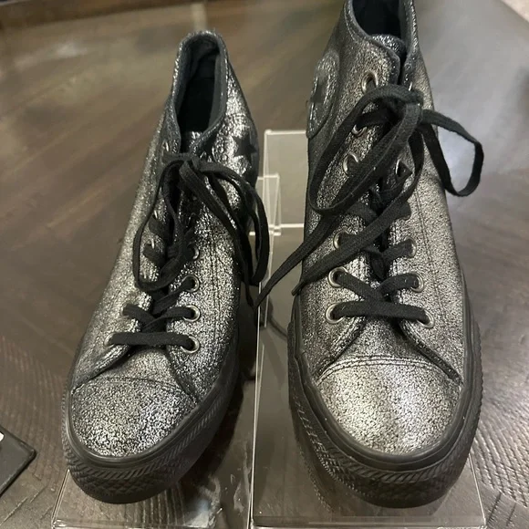 Converse Chuck Taylor Women's Silver and Black High-Top Sneakers - Picture 2 of 10